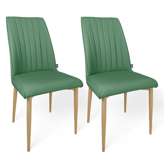 Sedia da pranzo imbottita in pelle verde oliva – Francine (2 Pz.)