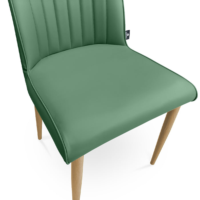 Sedia da pranzo imbottita in pelle verde oliva – Francine (2 Pz.)