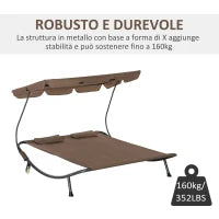 Lettino Matrimoniale 2 Posti Parasole Regolabile da Esterno e Giardino 200x175 x134cm Marrone