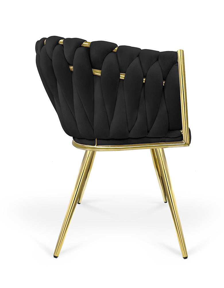 Poltrona in velluto nero, sedia imbottita da pranzo – Elise