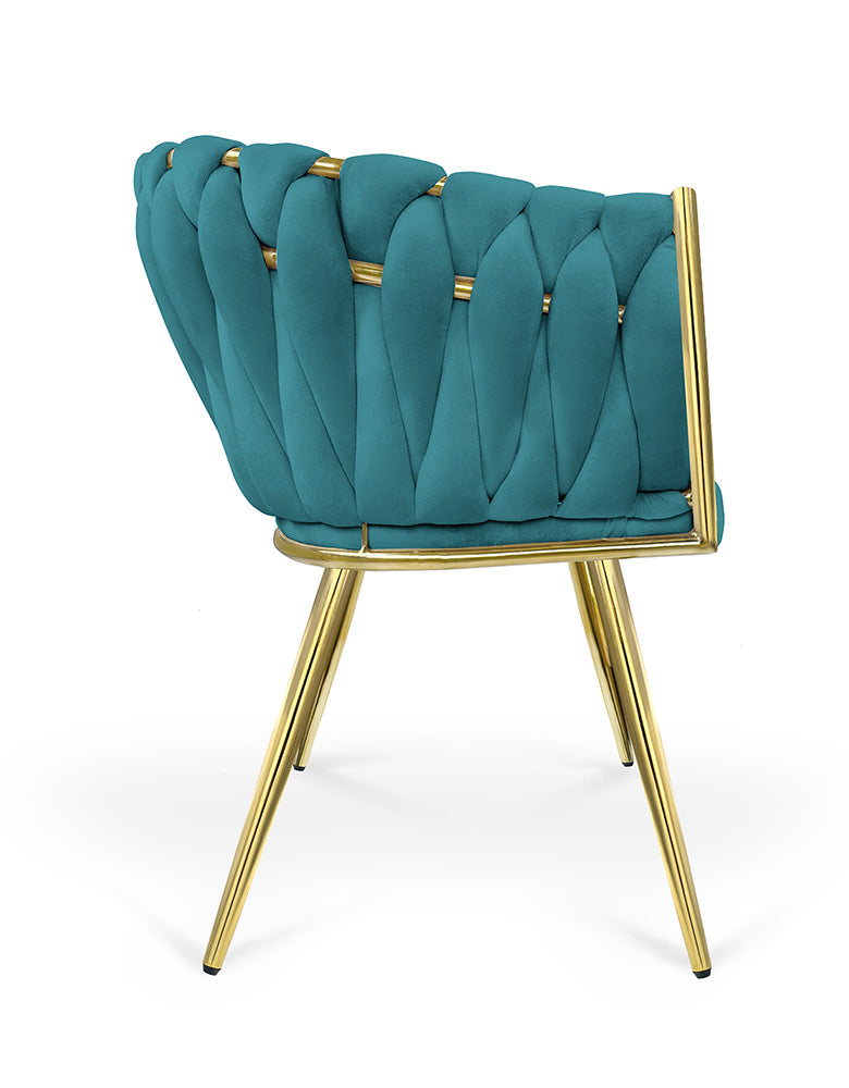 Poltrona in velluto verde petrolio, sedia imbottita da pranzo – Elise