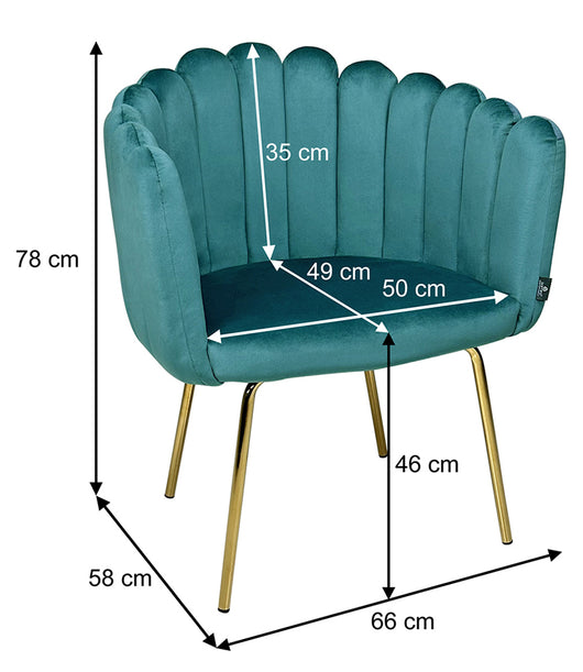 Poltrona conchiglia in velluto, poltroncina vintage mod. Perla - Colore: Verde petrolio - SDPL26PEPD