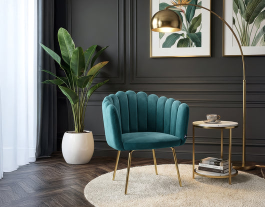 Poltrona conchiglia in velluto Verde petrolio, poltroncina vintage - Perla - SDPL26PEPD