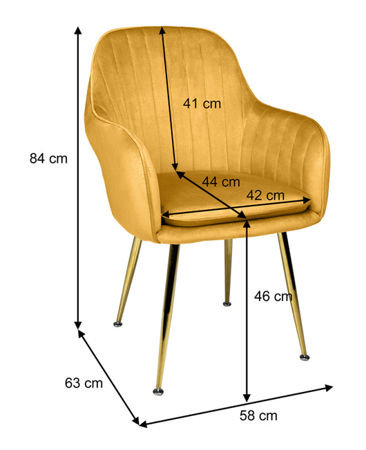 Sedia da pranzo in velluto poltroncina vintage mod. Celine Colore: Giallo senape
