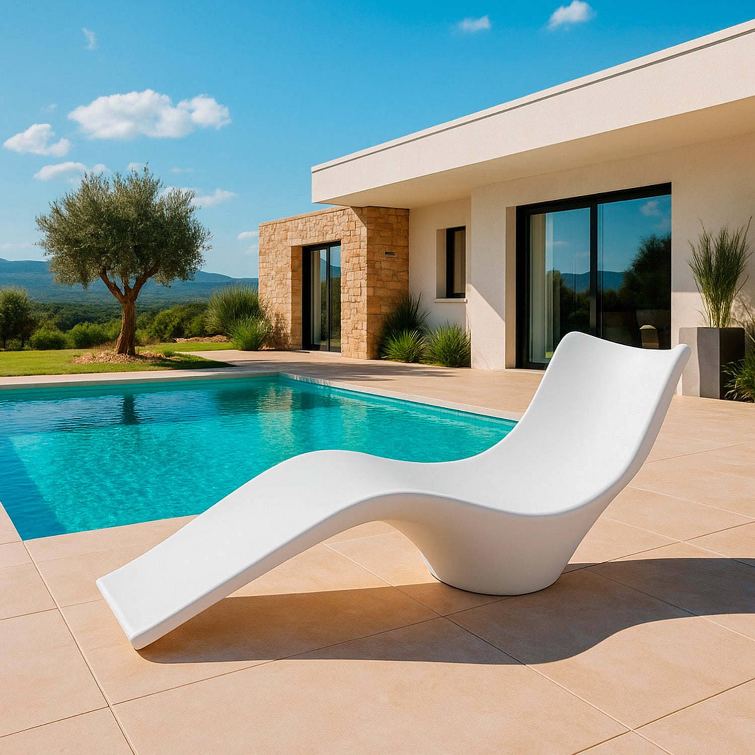 Lettino da Giardino in Plastica Polietilene Bianco Resistente agli Agenti Atmosferici per Piscina e Mare Modello Assunta MPC