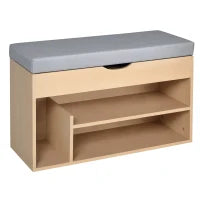 Scarpiera 2 in 1, Panca in Legno con Seduta Imbottita e Scomparto Nascosto, per Entrata/Ingresso, 80 x 30 x 48cm
