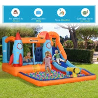 Castello Gonfiabile per Bambini Piscina con Scivolo e Trampolino, Pompa Elettrica, 350x250x185cm, Multicolore