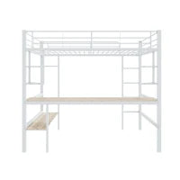 Letto a soppalco 140x200 cm in metallo con scrivania e scaffali, senza materasso, Bianco