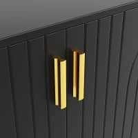 Credenza Moderna con Design a Onde, 4 Ante e 2 Cassetti, Manici e Piedi Dorati, per Soggiorno e Cucina, 152x40x75 cm, Nero