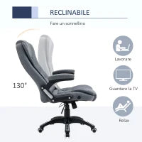 Sedia da Ufficio Ergonomica Reclinabile, Altezza Regolabile e Dondolamento, Poltrona Girevole con Ruote, 65x72x110-120cm, Grigio