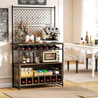 Scaffale da Cucina con Piano di Lavoro, Pannelli in Metallo, 5 Ganci, Mobiletto per Spezie, Pentole, Padelle, Marrone