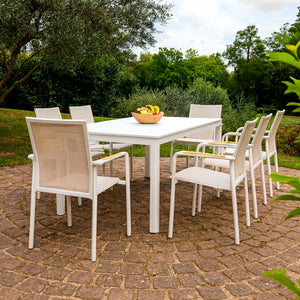 SINED Sedia Giardino Impilabile Bianca in Alluminio e Tessuto Design Moderno e Funzionale Codice SEDIA-GIARDINO-CHIERI-BIANCA