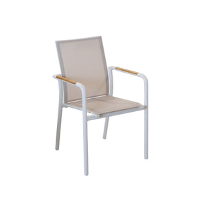 SINED Sedia Giardino Impilabile Bianca in Alluminio e Tessuto Design Moderno e Funzionale Codice SEDIA-GIARDINO-CHIERI-BIANCA