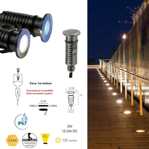 SEGNAPASSO CALPESTABILE INCASSO LED DC12-24V NIKEL 3W 385LM 3000K IP67 3 2X7 5CM
