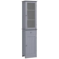 kleankin Mobile Colonna Bagno Salvaspazio con Armadietto, Cassetto e Ripiani in MDF, 40x27x171.5cm, Grigio