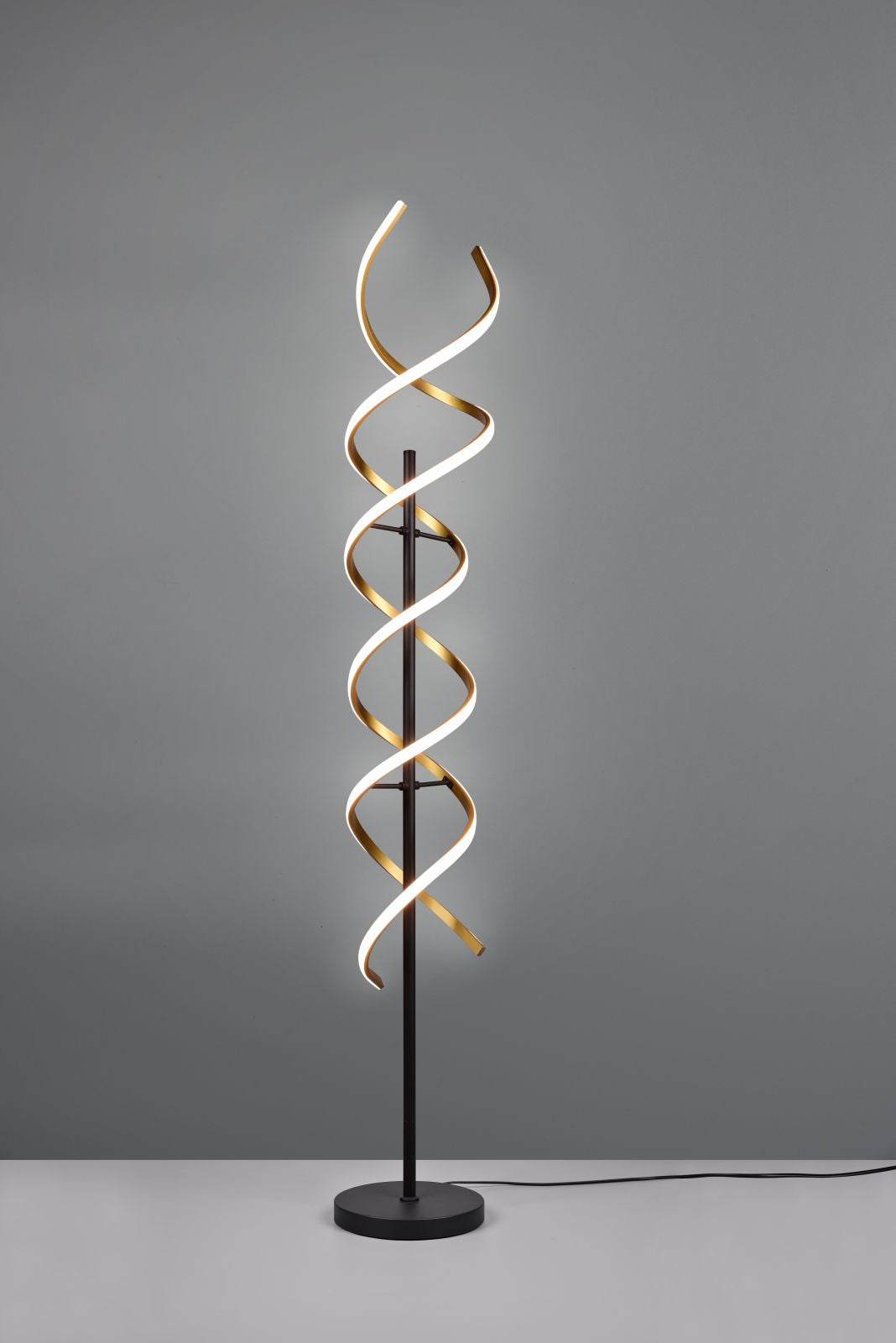 SEQUENCE PIANTANA LED 32W 4000lm, 2300+3000+4000K  SPIRALE METALLO OTTONE E NERO CON REGOLAZIONE INTENSITA' E TEMPERATURA DI COLORE DELLA LUCE CON INTERRUTTORE TOUCH H. 150CM