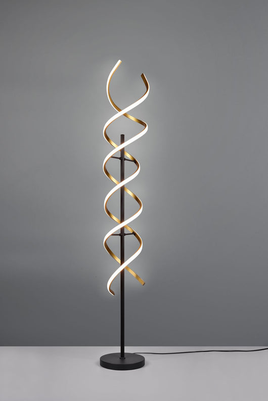 SEQUENCE PIANTANA LED 32W 4000lm, 2300+3000+4000K  SPIRALE METALLO OTTONE E NERO CON REGOLAZIONE INTENSITA' E TEMPERATURA DI COLORE DELLA LUCE CON INTERRUTTORE TOUCH H. 150CM