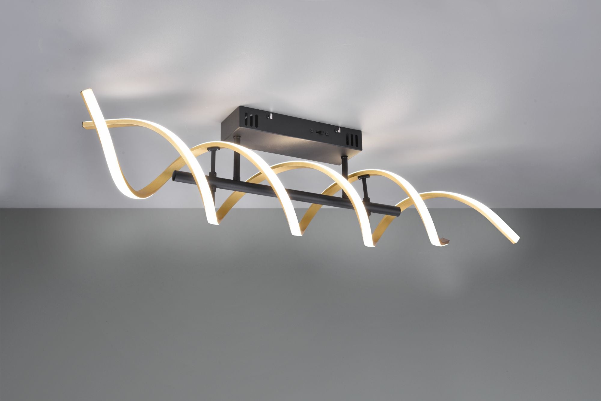 SEQUENCE PLAFONIERA LED 41W 5000lm, 2300+3000+4000K SPIRALE METALLO OTTONE E NERO CON REGOLAZIONE INTENSITA' E TEMPERATURA DI COLORE DELLA LUCE CON INTERRUTTORE L. 90CM