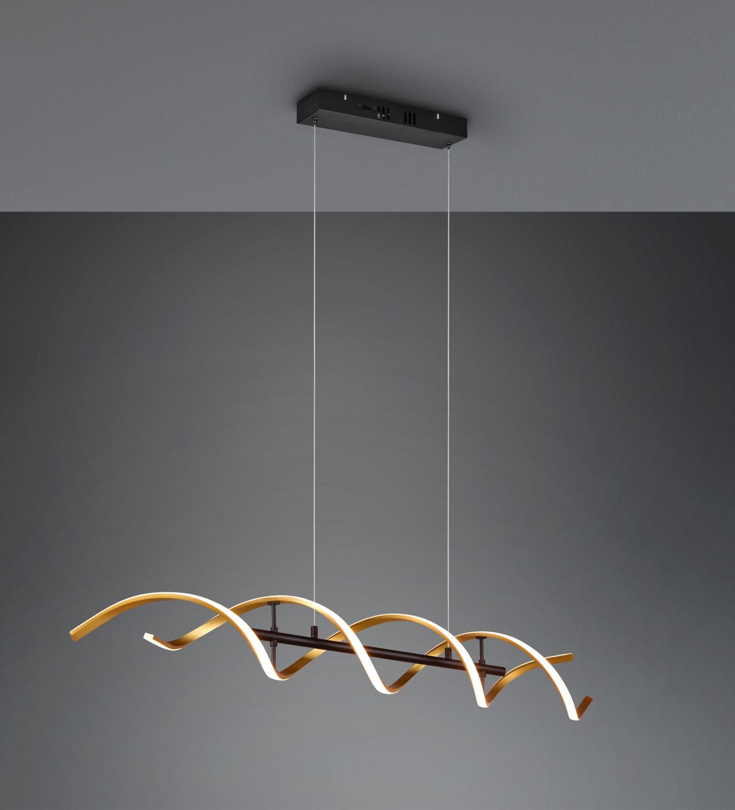 SEQUENCE SOSPENSIONE LED 41W 5000lm, 2300+3000+4000K SPIRALE METALLO OTTONE E NERO CON REGOLAZIONE INTENSITA' E TEMPERATURA DI COLORE DELLA LUCE CON INTERRUTTORE L. 105CM