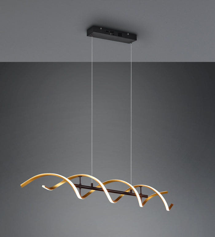 SEQUENCE SOSPENSIONE LED 41W 5000lm, 2300+3000+4000K SPIRALE METALLO OTTONE E NERO CON REGOLAZIONE INTENSITA' E TEMPERATURA DI COLORE DELLA LUCE CON INTERRUTTORE L. 105CM