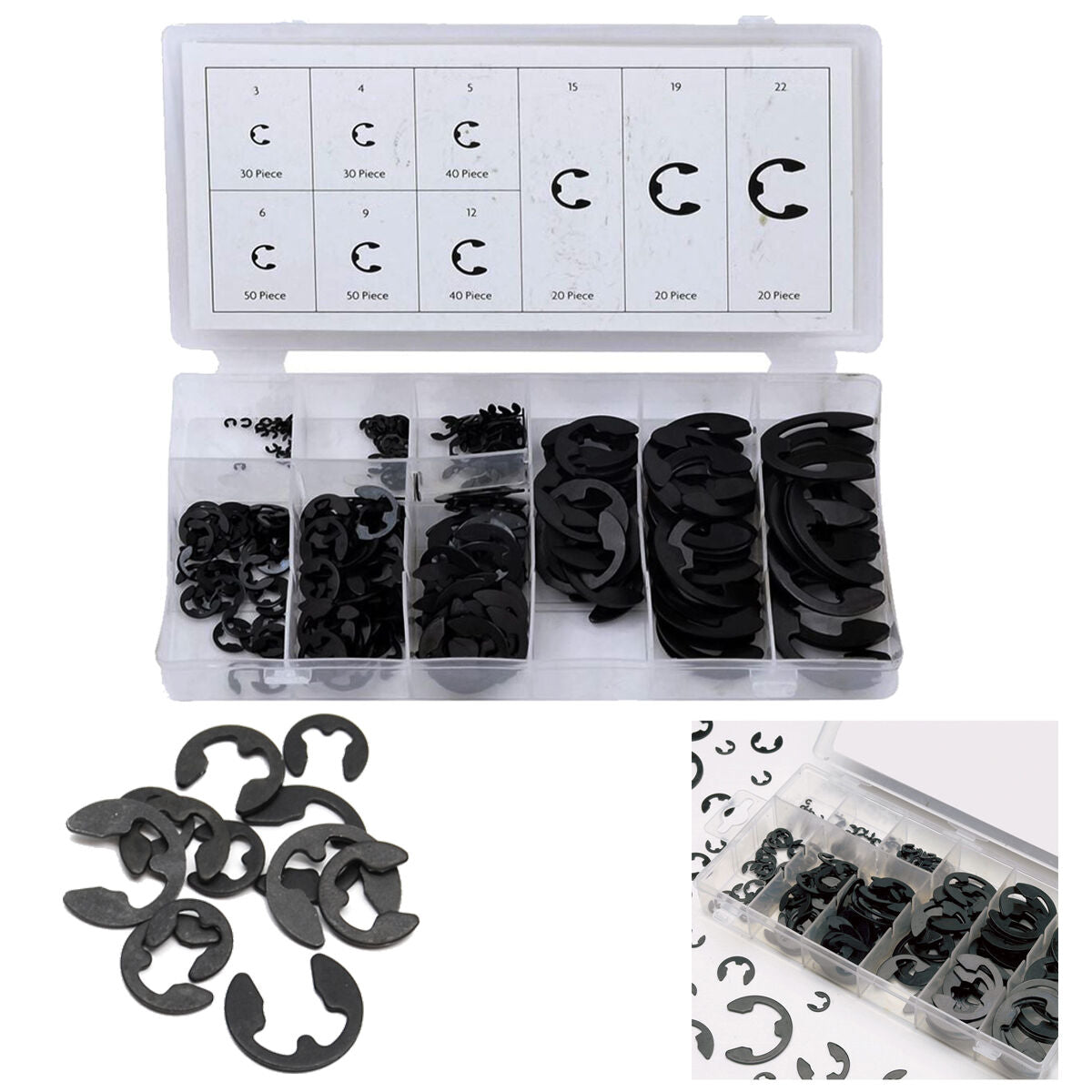 SERIE SET KIT ASSORTIMENTO 300 ANELLI SEEGER RONDELLE ELASTICO E-CLIPS