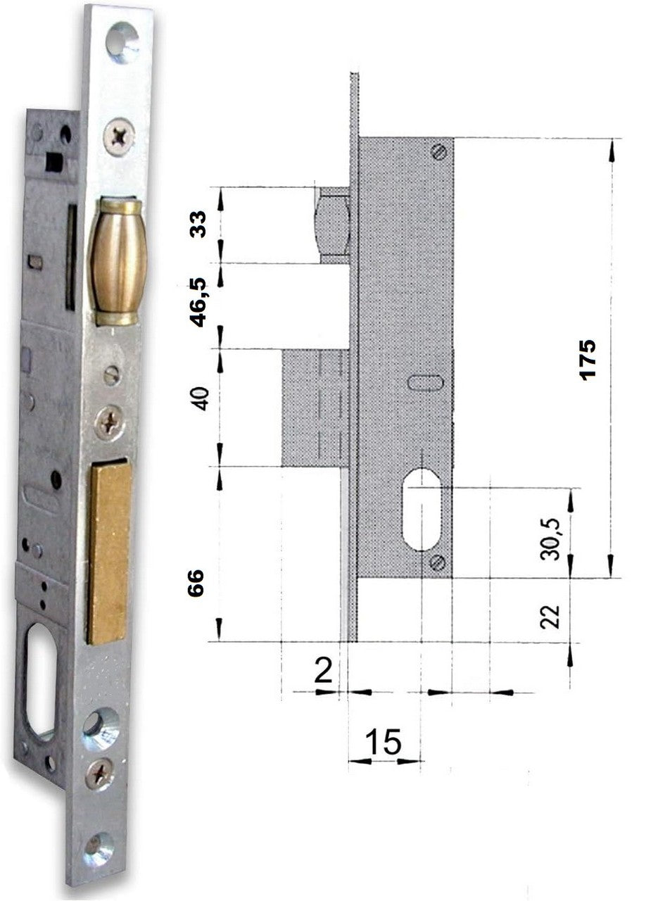 SERRATURA A INFILARE CON RULLO CILINDRO OVALE MM15