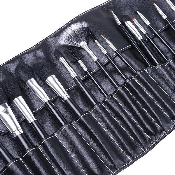 SET 24 PENNELLI PER TRUCCO COSMETICA MAKE UP OMBRETTO FARD CON CUSTODIA BORSA -