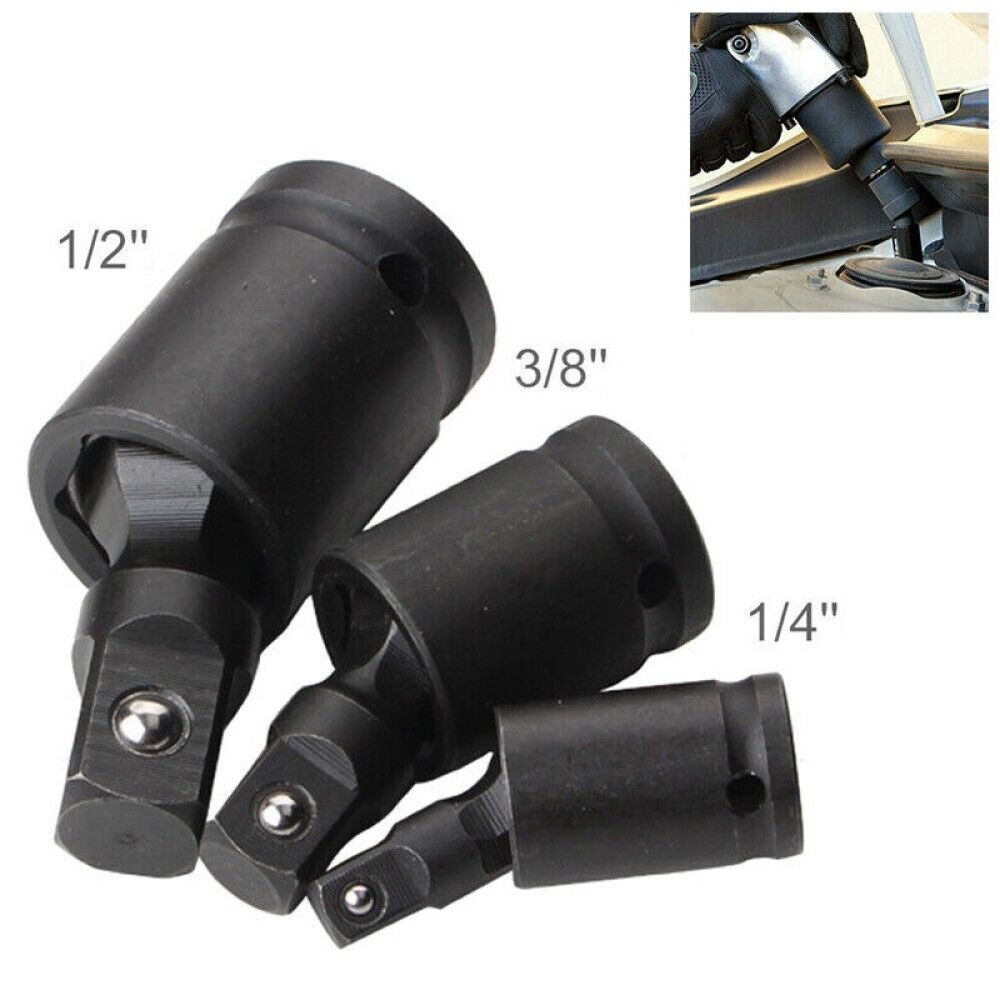 SET 3 ADATTATORI 3/8" 1/2" 1/4" A SNODO GIUNTO GIREVOLE UNIVERSALE ADATTATORE