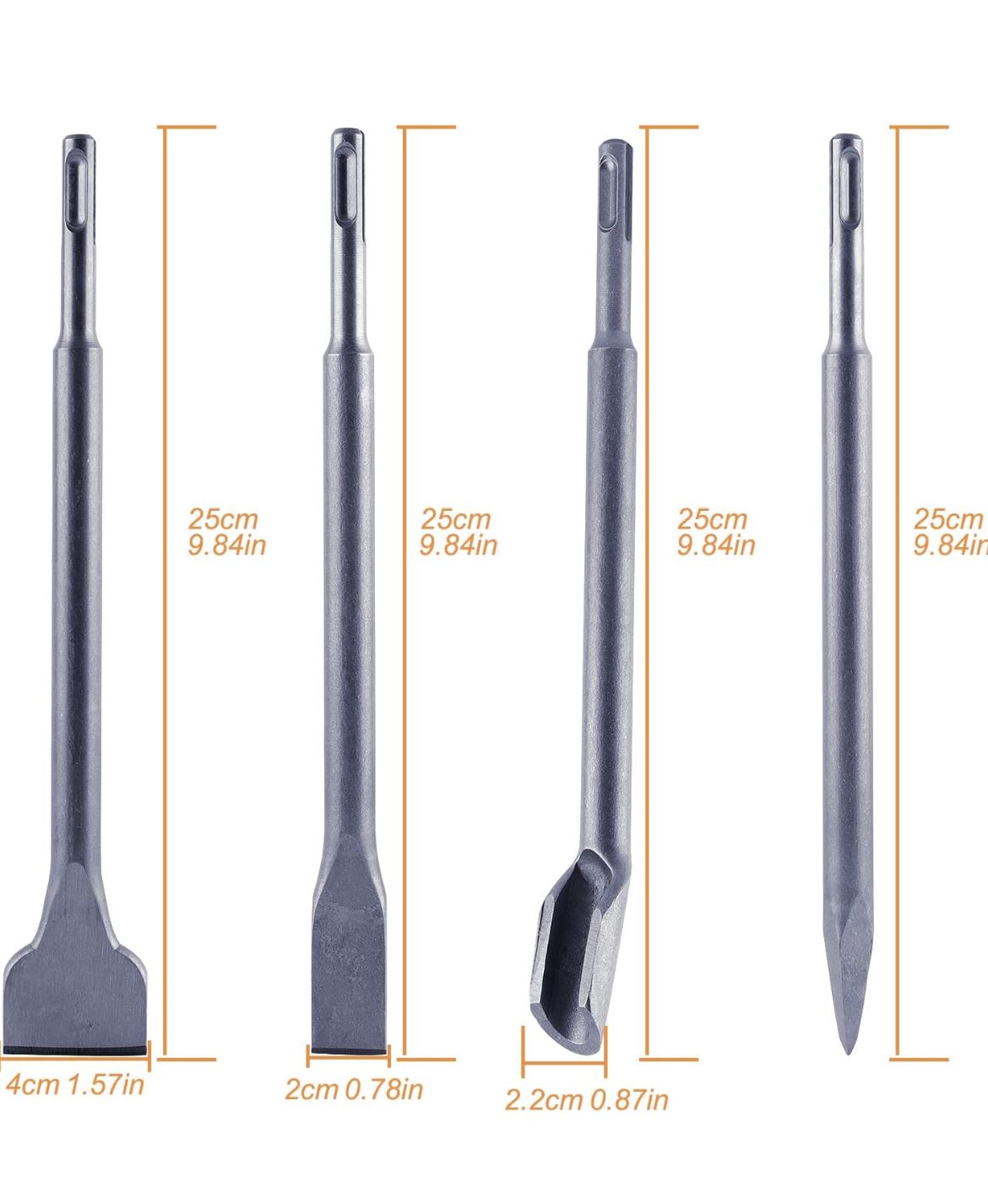 SET 4 SCALPELLI SDS PLUS 2 SPATOLA 1 A PUNTA 1 FORMA DI U MARTELLO DEMOLITORE