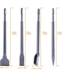 SET 4 SCALPELLI SDS PLUS 2 SPATOLA 1 A PUNTA 1 FORMA DI U MARTELLO DEMOLITORE