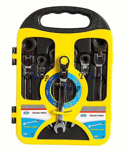 SET 7 CHIAVI A CRICCHETTO CON TESTA SNODATA MM 8/19 RATCHET IN VALIGETTA