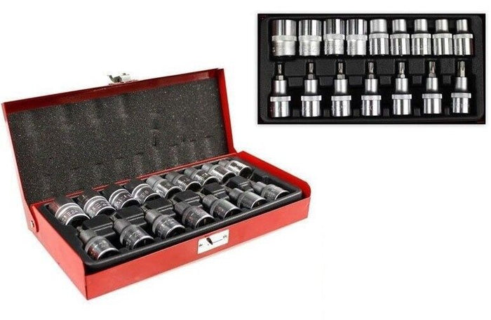 SET CHIAVI A BUSSOLA TORX MASCHIO FEMMINA T30 T70  E10-24 IMPRONTA BOX METALLO