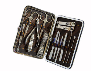 SET MANICURE PEDICURE 14 PEZZI  PROFESSIONALE IN ASTUCCIO FORBICI TRONCHESINA