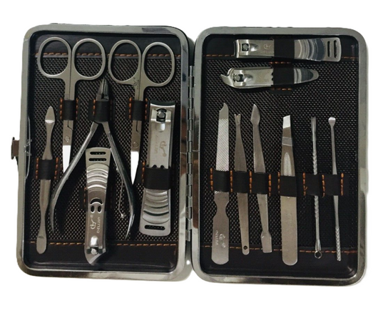 SET MANICURE PEDICURE 14 PEZZI  PROFESSIONALE IN ASTUCCIO FORBICI TRONCHESINA