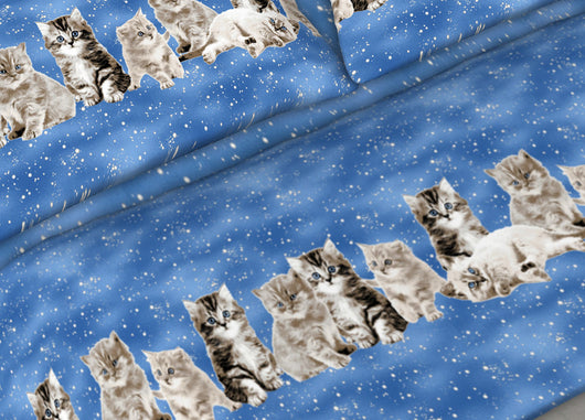 Completo Lenzuola Letto In 100% Cotone Made In Italy Vari Disegni C.N - 2 Piazze - Gattini Blu