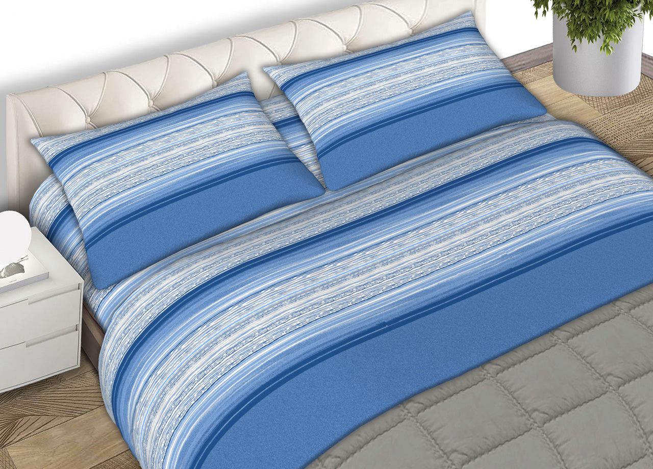 Completo Lenzuola 100% Cotone Made Italy Fantasia Line C.N. - 1 Piazza e Mezza - Azzurro