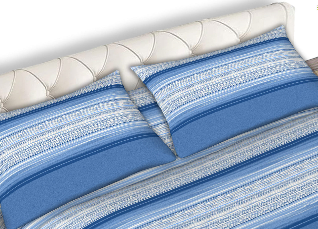 Completo Lenzuola 100% Cotone Made Italy Fantasia Line C.N. - 1 Piazza e Mezza - Azzurro