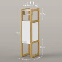 Mobile Bagno Salvaspazio con Porta Carta Igienica, Armadietto e Ripiano in Bambù, 20x33x80cm, Bianco