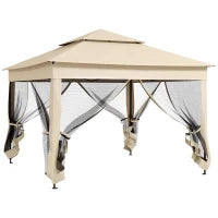 Gazebo da Giardino Pop-up Pieghevole 3 x 3 m, in Poliestere Impermeabilizzato Anti-UV, con Zanzariere e Sacca di Trasporto, Struttura in Metallo, Crema