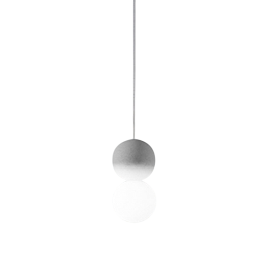Sfera - Lampada a sospensione singola con sfera in cemento grigio chiaro e vetro opale - 1XG9 max 1X7W, montatura bianca, IP20