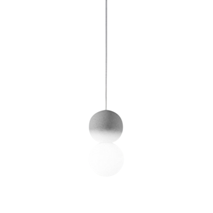 Sfera - Lampada a sospensione singola con sfera in cemento grigio chiaro e vetro opale - 1XG9 max 1X7W, montatura bianca, IP20