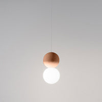 Sfera - Lampada a sospensione singola con sfera in cemento rosso e vetro opale - 1XG9 max 1X7W, montatura bianca, IP20