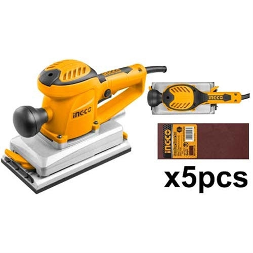 Levigatrice orbitale a filo base alluminio 350w + 5 fogli abrasivi + set spazzole