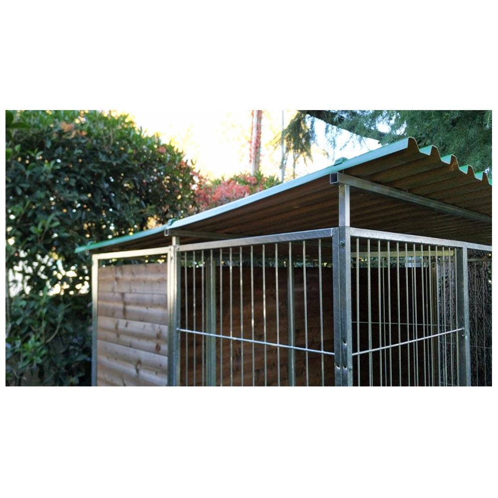 Recinto per cani 3x2 metri zincatura a caldo con copertura retro & 1 metro laterale in legno