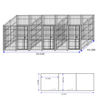 3 box in linea in rete per cani perimetrali ciascuno da 2x2 metri con zincatura a caldo