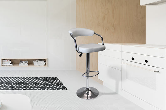 Sgabello da bar cucina con schienale e braccioli regolabile girevole in ecopelle bianco - Nuoro - SG-08ENU