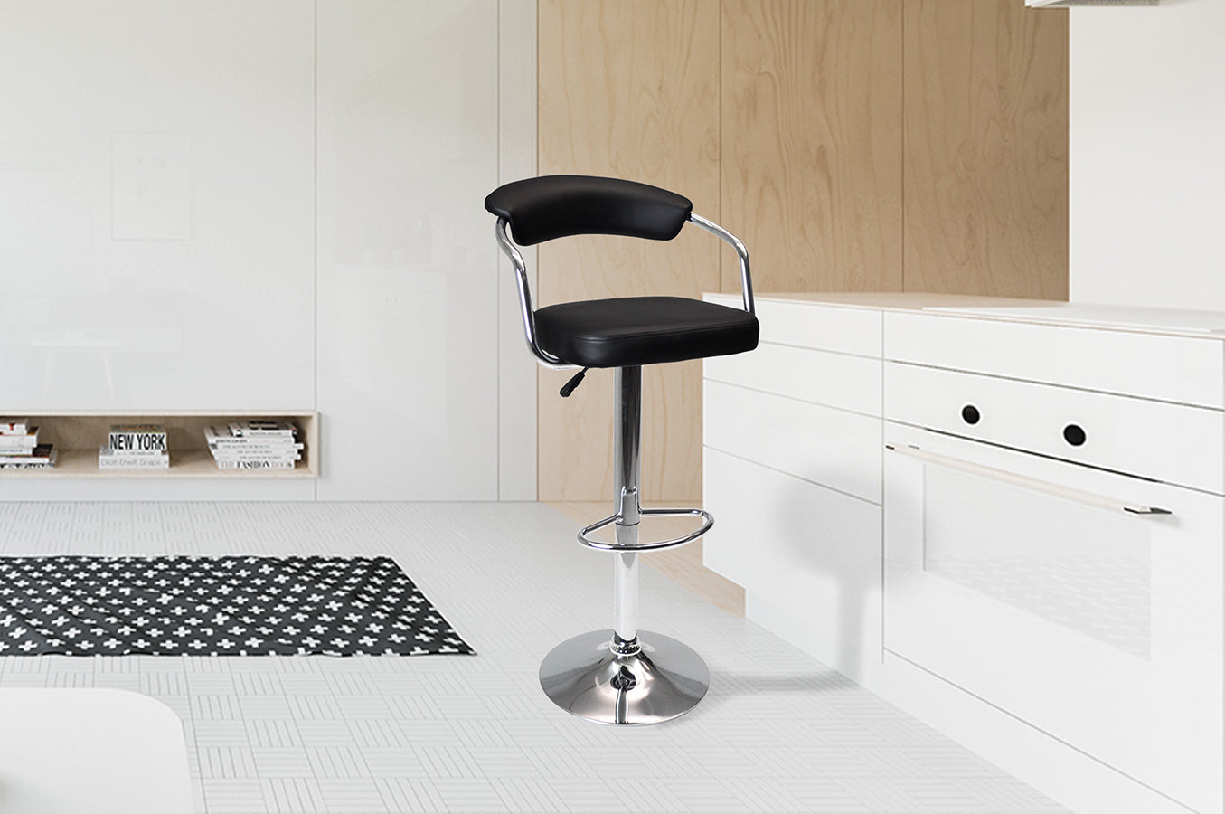 Sgabello da bar cucina con schienale e braccioli regolabile girevole in ecopelle nero - Nuoro - SG-10ENU
