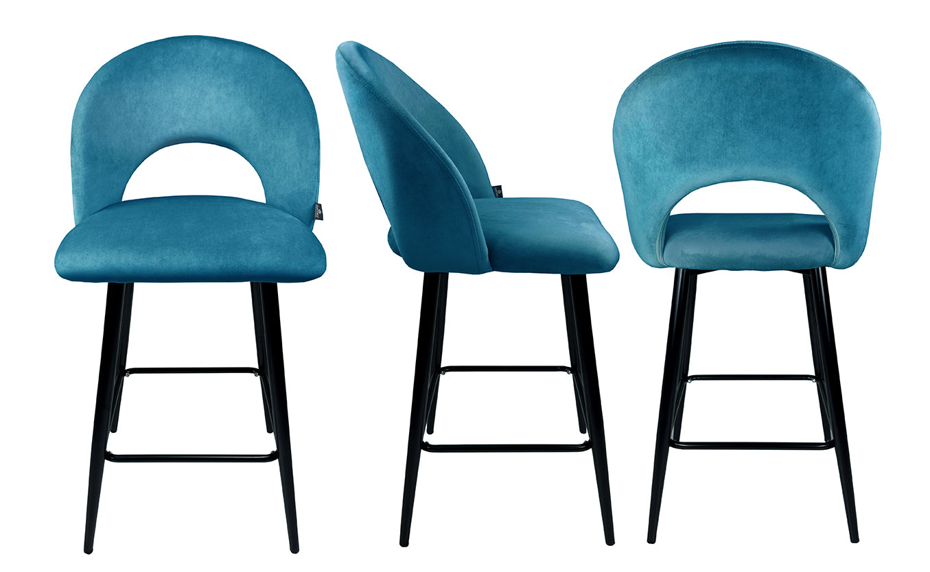 Sgabello cucina imbottito, sgabello alto in velluto blu petrolio - Zoe - SG27ZOPM