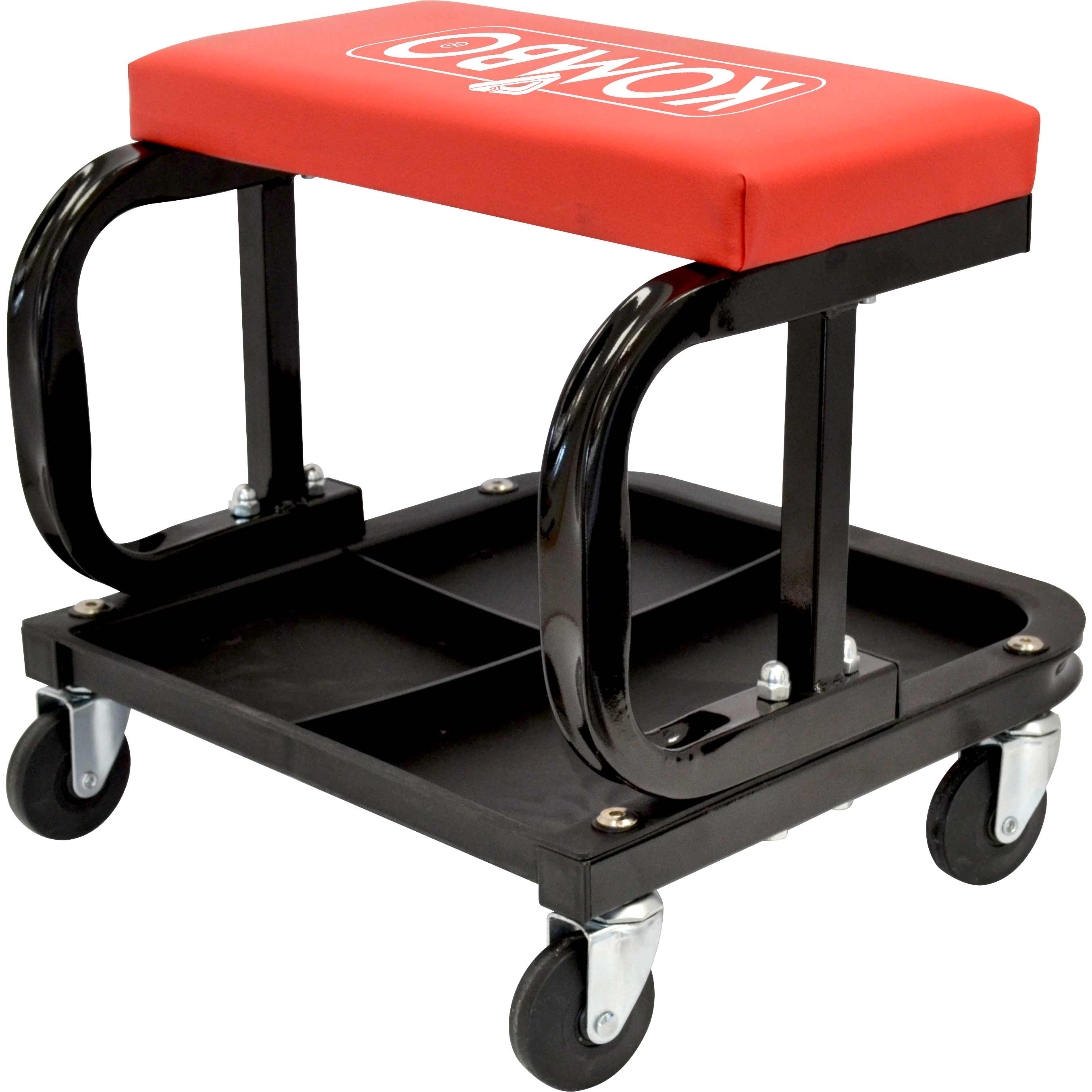 SGABELLO DA OFFICINA IMBOTTITO CON RUOTE E VASSOIO