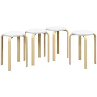 Set 4 Sgabelli Rotondi Impilabili in Legno Bianco, Ø40x45 cm